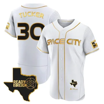 Kyle Tucker Men's Houston Astros Authentic 2023 Space City Ready 2 Reign Flex Base Jersey - White/Gold