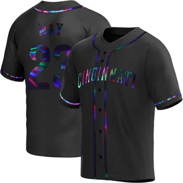 Lee May Men's Cincinnati Reds Replica Alternate Jersey - Black Holographic