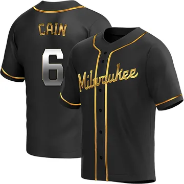 Lorenzo Cain Men's Milwaukee Brewers Replica Alternate Jersey - Black Golden