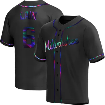 Lorenzo Cain Men's Milwaukee Brewers Replica Alternate Jersey - Black Holographic