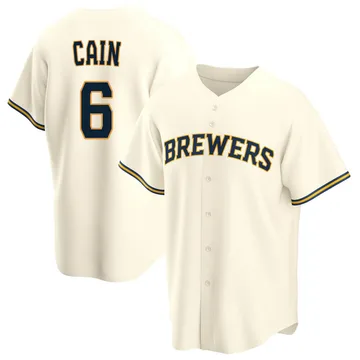 Lorenzo Cain Men's Milwaukee Brewers Replica Home Jersey - Cream