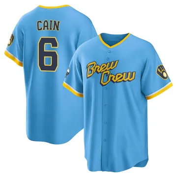 Lorenzo Cain Men's Milwaukee Brewers Replica Powder 2022 City Connect Jersey - Blue