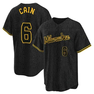 Lorenzo Cain Men's Milwaukee Brewers Replica Snake Skin City Jersey - Black