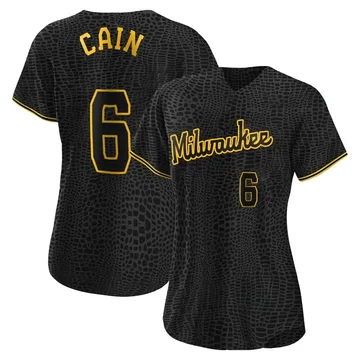 Lorenzo Cain Women's Milwaukee Brewers Authentic Snake Skin City Jersey - Black