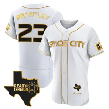 Michael Brantley Men's Houston Astros Authentic 2023 Space City Ready 2 Reign Flex Base Jersey - White/Gold