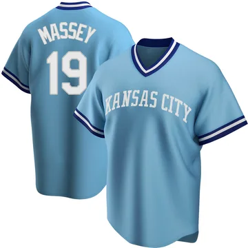 Michael Massey Men's Kansas City Royals Replica Road Cooperstown Collection Jersey - Light Blue