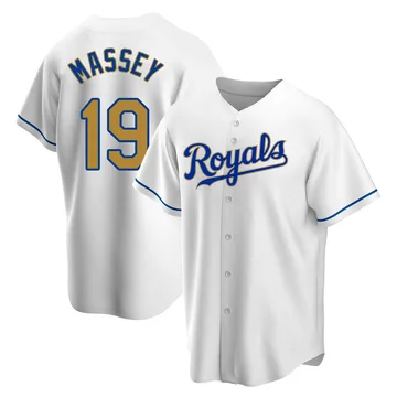 Michael Massey Men's Kansas City Royals Replica White Home Jersey - Gold