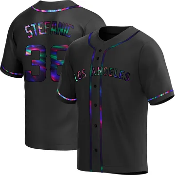 Michael Stefanic Men's Los Angeles Angels Replica Alternate Jersey - Black Holographic