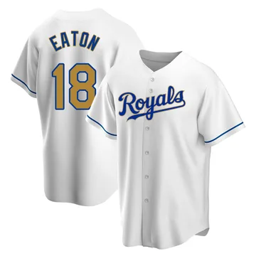 Nate Eaton Men's Kansas City Royals Replica White Home Jersey - Gold