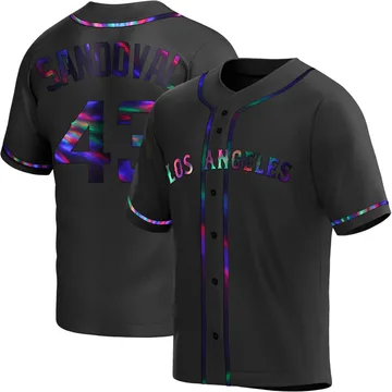 Patrick Sandoval Men's Los Angeles Angels Replica Alternate Jersey - Black Holographic