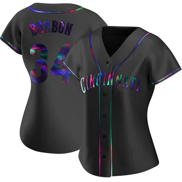 Pedro Borbon Women's Cincinnati Reds Replica Alternate Jersey - Black Holographic