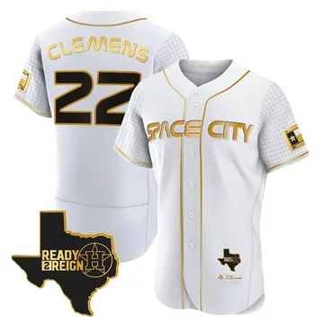 Roger Clemens Men's Houston Astros Authentic 2023 Space City Ready 2 Reign Flex Base Jersey - White/Gold