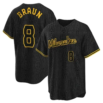 Ryan Braun Men's Milwaukee Brewers Replica Snake Skin City Jersey - Black