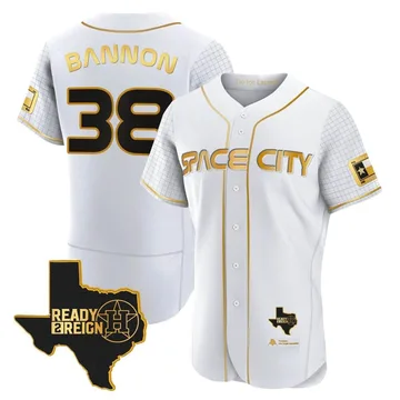 Rylan Bannon Men's Houston Astros Authentic 2023 Space City Ready 2 Reign Flex Base Jersey - White/Gold