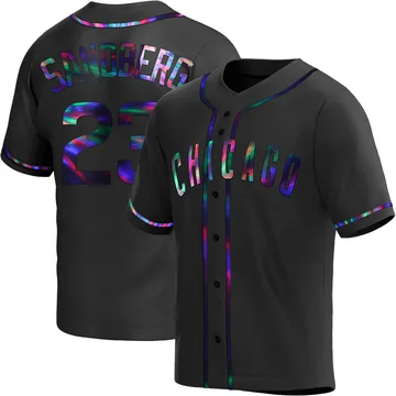 Ryne Sandberg Men's Chicago Cubs Replica Alternate Jersey - Black Holographic