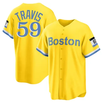 Sam Travis Men's Boston Red Sox Replica Blue 2021 City Connect Player Jersey - Gold/Light