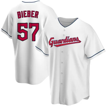 Shane Bieber Men's Cleveland Guardians Replica Home Jersey - White