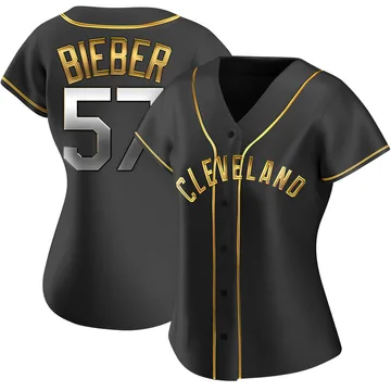 Shane Bieber Women's Cleveland Guardians Replica Alternate Jersey - Black Golden