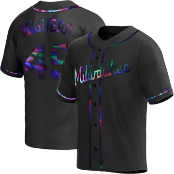 Teddy Higuera Men's Milwaukee Brewers Replica Alternate Jersey - Black Holographic