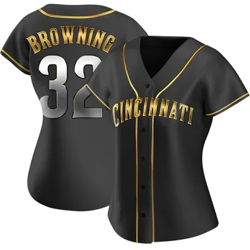 Tom Browning Women's Cincinnati Reds Replica Alternate Jersey - Black Golden