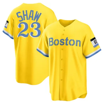 Travis Shaw Men's Boston Red Sox Replica Blue 2021 City Connect Player Jersey - Gold/Light