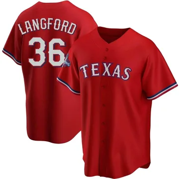 Wyatt Langford Men's Texas Rangers Replica Alternate 2023 World Series Champions Jersey - Red