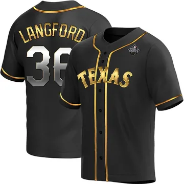 Wyatt Langford Men's Texas Rangers Replica Alternate 2023 World Series Jersey - Black Golden