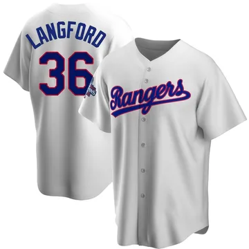 Wyatt Langford Men's Texas Rangers Replica Home Cooperstown Collection 2023 World Series Champions Jersey - White