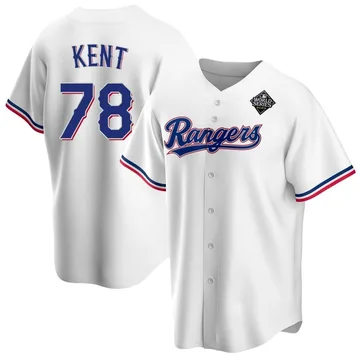 Zachary Kent Men's Texas Rangers Replica Home 2023 World Series Jersey - White